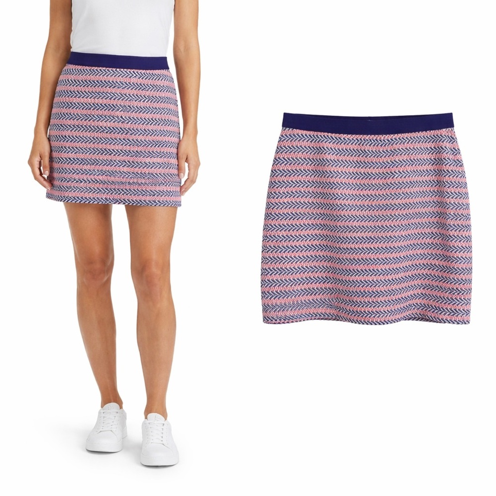Gap‎ Women Blue Pink Herringbone Chevron A-Line Mini Skirt Size 8R Cotton Lined